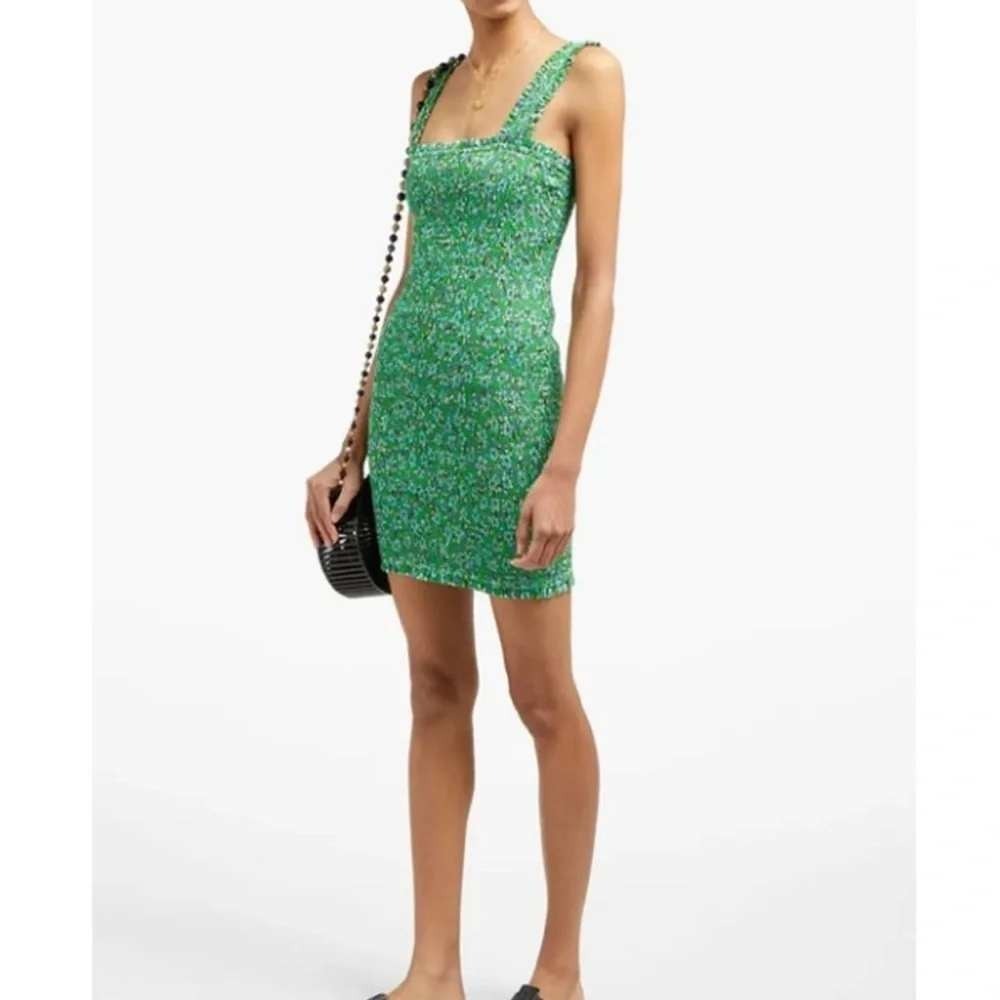 Rhode Jasmine Green Floral Smocked Mini Dress Ruffle Straps Women Size Large